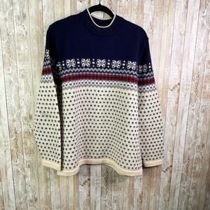 Vtg Lands End 100% Wool Snowflake Sweater Adult Size L Knit Winter